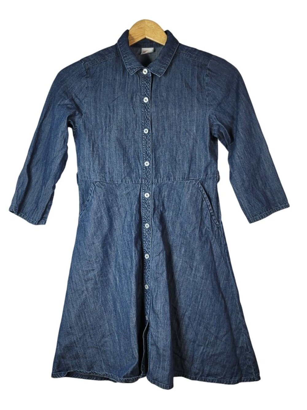 Wonder Nation Girls Shirt Dress Blue Chambray SZ 10 Large Button Pockets Modest